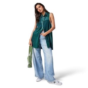 FP Santana Teal Patched Mini Dress M | Sleeveless Grunge‎ Layering Vest Dress